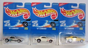 HOT WHEELS'96 '67 CAMARO #448 3 UNIQUE 1 SILVER 1 WHITE W/RED-LINE 1 YELLOW MINT - Picture 1 of 4
