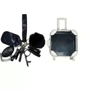 MINI SUITCASE SAFETY KEYCHAIN FULL SET CUTE BLACK KNIFE ALARM CAR NEW - Picture 1 of 1