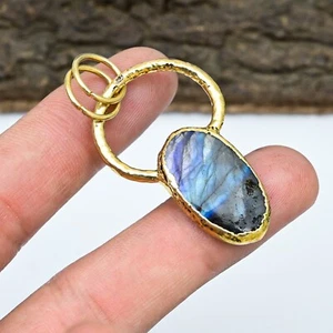 Labradorite Gemstone 18k Gold Plated 925 Silver Electroforming Pendant For Gift - Picture 1 of 4