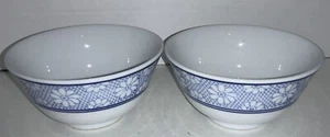 Pier 1 Imports Hand-Painted Blue & White Daisy Porcelain Bowls (2) - Picture 1 of 5