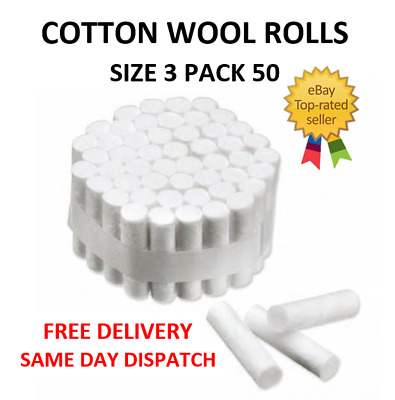 Cotton Wool Rolls White Professional Size 3 Pk 50 Dental/sport Nose Bleed Plug • 3.95£