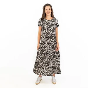 Seasalt Womens Dress Black Floral Cotton Line Strokes Jersey Short Sleeve Tiered - Picture 1 of 10