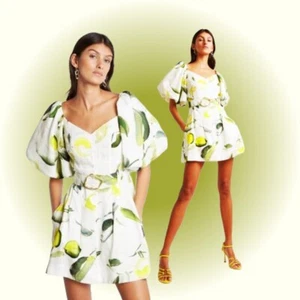 Aje Dress 14 Zest Mini Short Dress Puff Sleeve Tropical Lime Green EUC - Picture 1 of 11