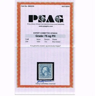 VERY AFFORDABLE GENUINE SCOTT #339 FINE MINT OG H PSAG CERT PERF-12 DL-WATERMARK - Image 1 of 3