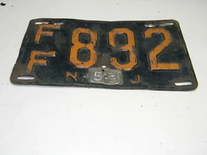 1956 New Jersey License Plate Orange & Black FF892 - Imagen 1 de 3