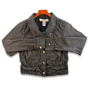 Almost Famous Black Button Up Shirt 100% Cotton Pockets Loop Buckle Neck Girls M - Picture 1 of 9