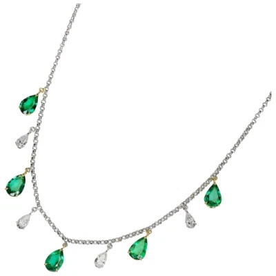 Collar ajustable de oro blanco de 18 quilates de 0,36 quilates con diamantes de 1,65 quilates pera esmeralda de 18" Foto 1 de 4