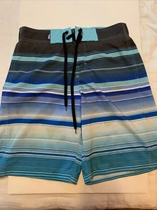 No Fear Swimsuit Men’s Medium Blue Green Stripes Lined Beach Bathing Suit Pocket - Picture 1 of 7