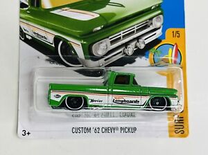 Hot Wheels Custom 62 Chevy Pickup #255 Surf's Up 1/5 Green White Longboards NEW