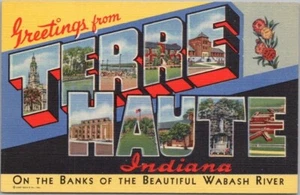 Postal Grande de Terre Haute, Indiana ""Hermoso Río Wabash"" Lino c1941 - Imagen 1 de 2