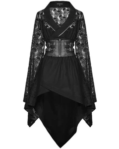 Chaqueta de vestir kimono de encaje con cinturón gótico oscuro para mujer Punk Rave - Imagen 1 de 14