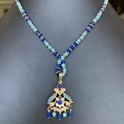 Indian Pakistani Bollywood Shades Of Blue Beaded Necklace Jewelry 16”