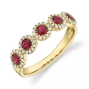 Ruby Diamond Ring 14K Yellow Gold Round Cut Anniversary Engagement Wedding Band - Picture 1 of 5