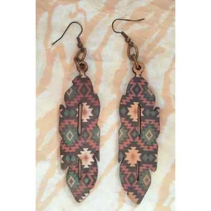 Pendientes de cuero genuino Aztec Print Lightweight 3in Western Cowgirl Natural NUEVO - Imagen 1 de 2