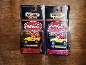 Lot 2 VTG 1999 Matchbox The Enduring Characters Coca Cola 1998 Jeep Wrangler Yel - Picture 1 of 5