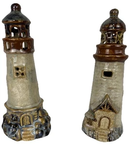 2 Lighthouses Glazed Ceramic Maritime Nautical Beach Ocean Decor Rustic Handmade - Picture 1 of 6
