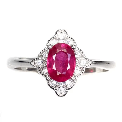925 Sterling Silver Oval Ring with 7x5mm Simulated Zirconia Ruby Gemstone... - Image 1 of 4