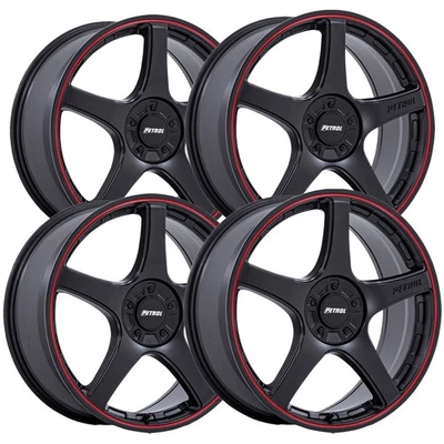 (Set of 4) Petrol PE003 P2E 20x8.5 5x108/5x4.5" +40mm Black/Red Wheels Rims - Image 1 of 4