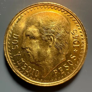 México 1945 Dos Y Medio Pesos Oro FG044 - Imagen 1 de 4