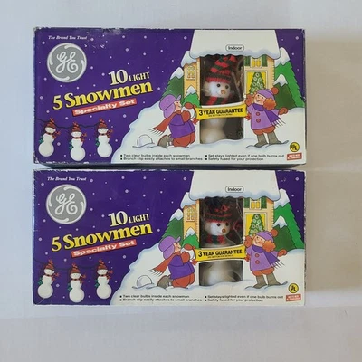 2 Vintage GE 10 Light 5 Snowman Specialty Christmas Light Sets 5" Tested Works - Image 1 of 4