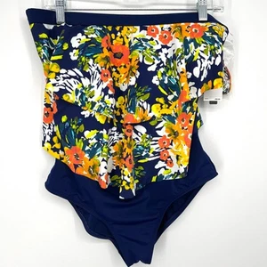 Costume da bagno Jantzen nuovo con etichetta pezzo unico impressionista blu floreale taglia 12 - Foto 1 di 9