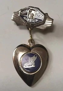 Prendedor de solapa patriótico de patín de hielo alado vintage de 1940 HOCKEY recuerdo - Imagen 1 de 2
