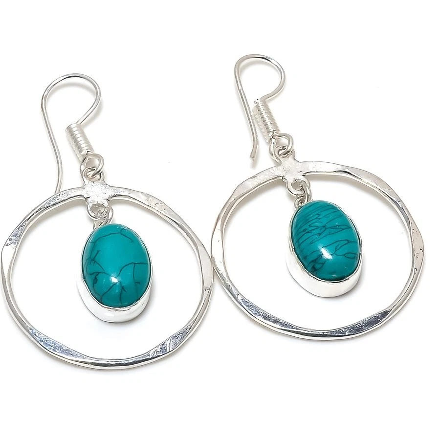 Turquoise  Gemstone Handmade 925 Sterling Silver Jewelry  Earring Size 1.50" - Image 1 of 1