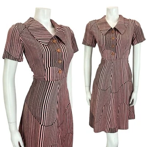 Vintage 60er 70er Jahre rosa schwarz geometrisch gestreift Dolchkragen A-Linie Hemdkleid 10 - Bild 1 von 10