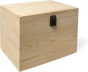 10X7X7-Inch Unfinished Wooden Box with Hinged Lid & Front Clasp for DIY Art Proj - Picture 1 of 8