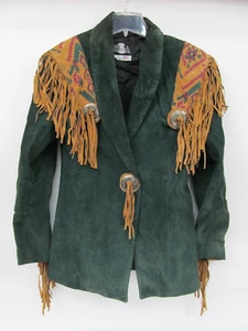 Phoenix Leather Tassel Jacket Women’s Small Green Pigslit USA + 5/6 Skirt - Picture 1 of 10