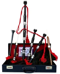 Highland Rosewood Bagpipe For Sale Black Finish With Brown Watch Tartan Cover - Picture 1 of 5