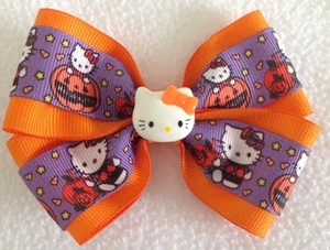 Girls Hair Bow 4" Wide Halloween Hello Kitty Flatback Alligator Clip - Picture 1 of 3