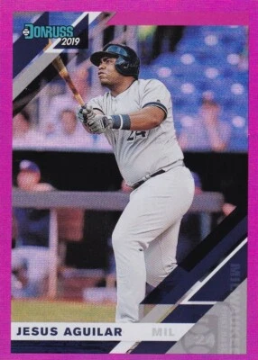 2019 DONRUSS PINK HOLO JESUS AGUILAR MIAMI MARLINS PARALLELS - P6429 - Image 1 of 2