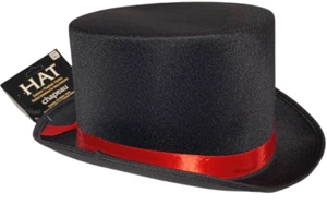 BLACK SATIN TOP HAT Red Band Christmas Frosty Snowman Magic Magician Adult Prop - Picture 1 of 15