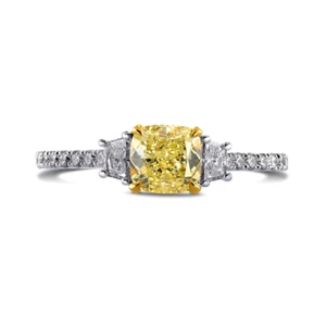 14K White Gold Ring Fancy Vivid Yellow 1.70 Ct IGI Lab Grown Cushion Cut Diamond - Imagen 1 de 11