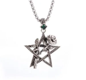 Pentagram Pentacle Rose Necklace Halloween Gothic Steampunk Biker Punk Mens - Picture 1 of 1