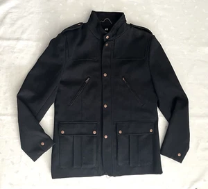H&M Military Style Wool Blend Men’s Coat in Dark Blue Herringbone Size 44R - Picture 1 of 14
