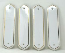 Set of 4 WHITE CERAMIC BACK PLATES 11" x 3" Gold Trim 