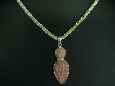 925 Argento Sterling Collana Pendente Con Quarzo Rosa Ricoperto/101,0cm/72,2g - Immagine 1 di 3