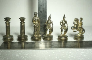 Vintage Metal Chess Pieces Mixed Lot 6pc Painted Gold Spartan Roman 1 3/4"-2" - Picture 1 of 10