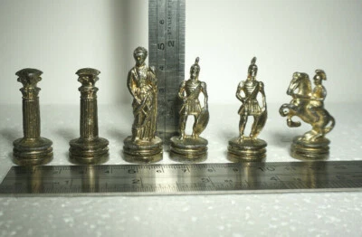 Vintage Metal Chess Pieces Mixed Lot 6pc Painted Gold Spartan Roman 1 3/4"-2" - Image 1 of 4