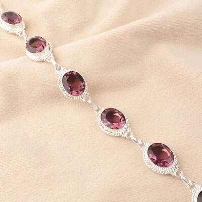 Regalo de cumpleaños para ella pulsera de cadena de piedras preciosas de rodolita natural plata 925 Foto 1 de 4