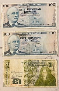 2 - 1961 Iceland Sedlabanki Islands One Hundred Krónur Note Plus 1 other note. - Picture 1 of 7