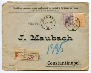 Romania 1897 attractive Registered Commercial cover Galati to Constantinople RR! - Picture 1 of 2