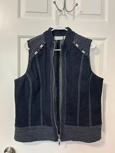 Draper's & Damon's Embroidered Denim Jacket Vest Full Zip Sz L Rhinestones - Picture 1 of 7