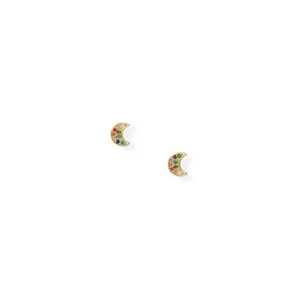 14k Gold Plated 925 Silver Multicolor Cubic Zirconia Crescent Moon Stud Earrings - Picture 1 of 1