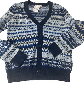 Boy’s Cardigan Sweater by Crewcuts Size L 10-12 Blue Fair Isle New preppy - Picture 1 of 12