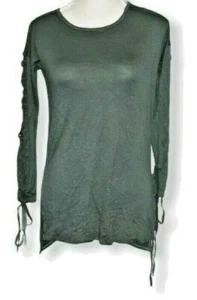 Orange Creek Damen-Popover-Top Rundhalsausschnitt Boho String Spitze Langarm grün Small - Bild 1 von 6