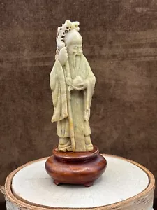 Vintage Carved Chinese Soapstone Shou-lao Shou-xing LONGEVITY w/peach STAND 5" - Picture 1 of 23