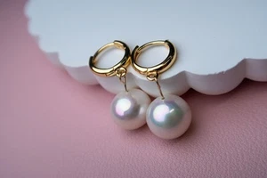 Gold Filled White Pearl Hoops - Picture 1 of 5